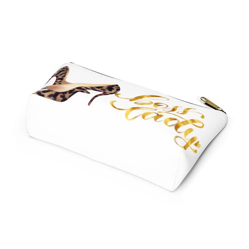 White & Gold Boss Lady  Makeup & Accessory Pouch w T-bottom