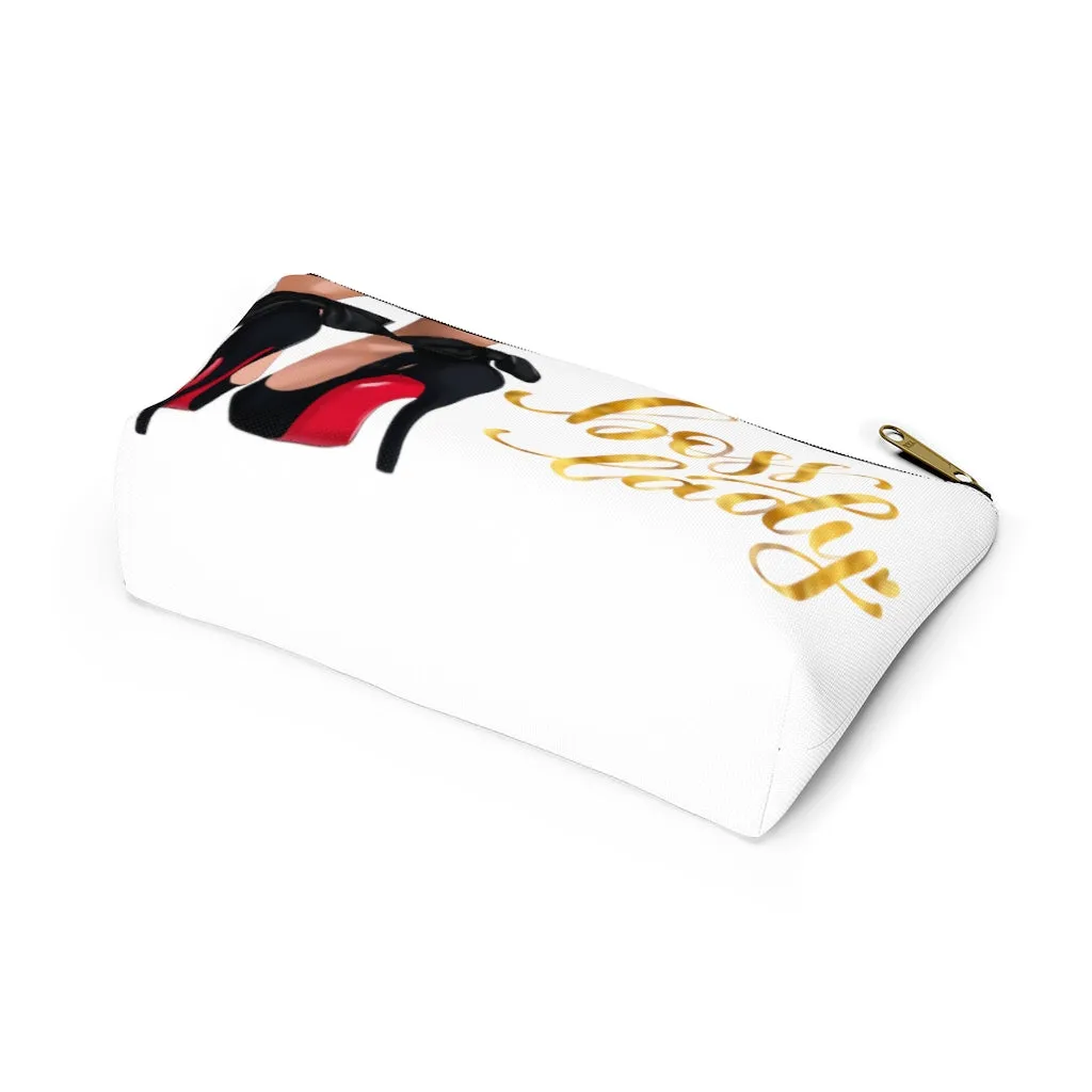White & Gold Boss Lady  Makeup & Accessory Pouch w T-bottom