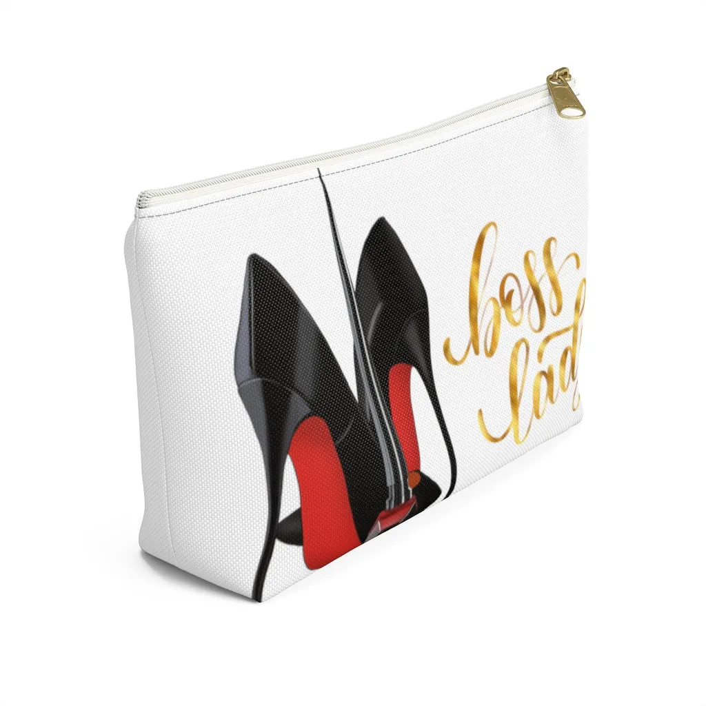 White & Gold Boss Lady  Makeup & Accessory Pouch w T-bottom
