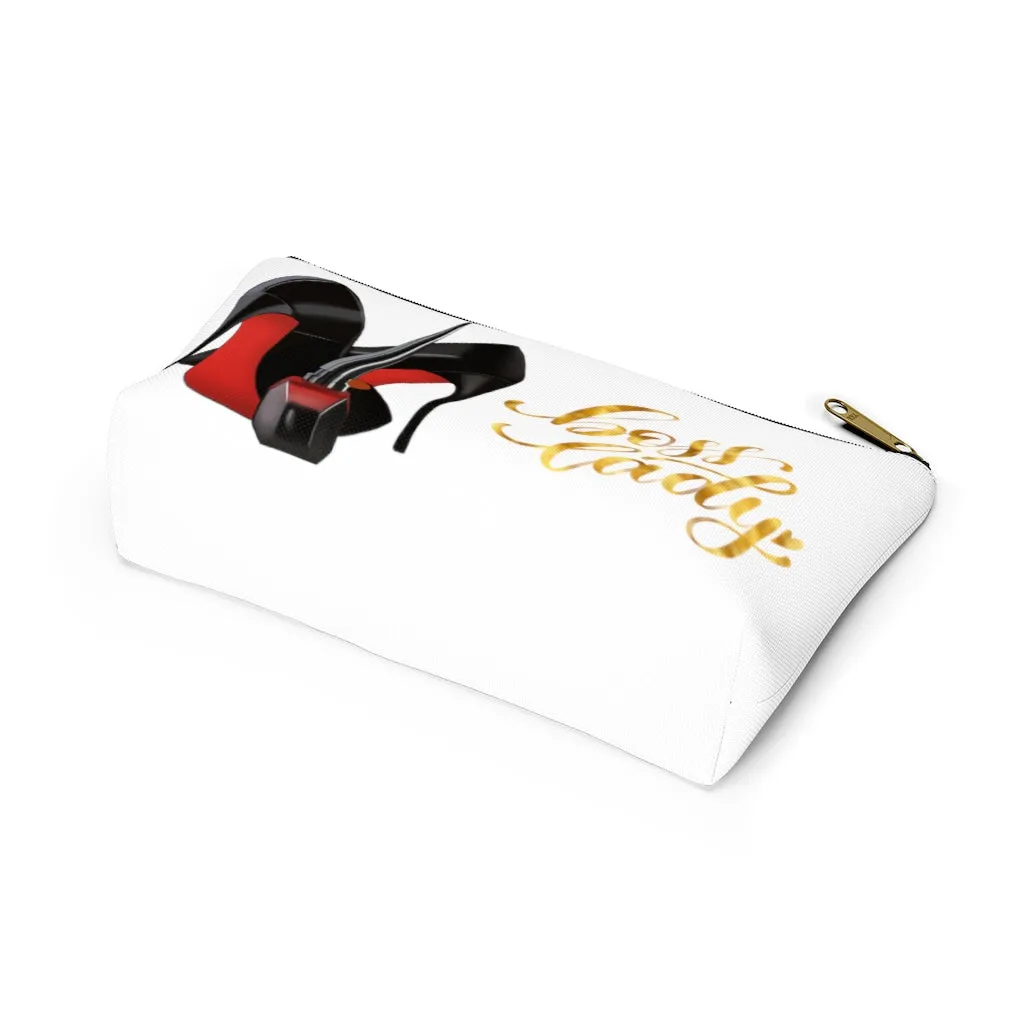 White & Gold Boss Lady  Makeup & Accessory Pouch w T-bottom
