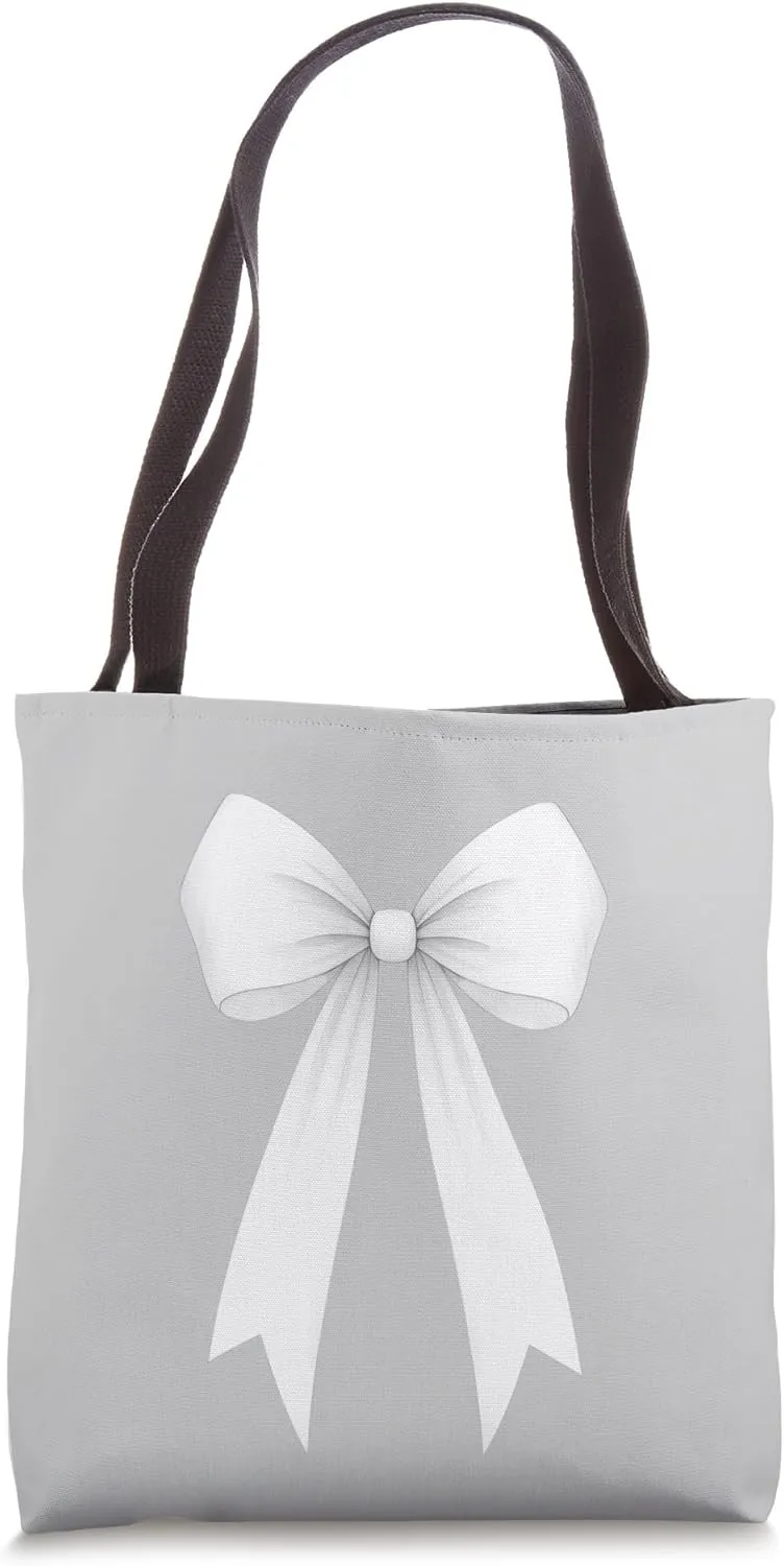 White Ribbon Aesthetic Cute Girly Bow Tote Bag