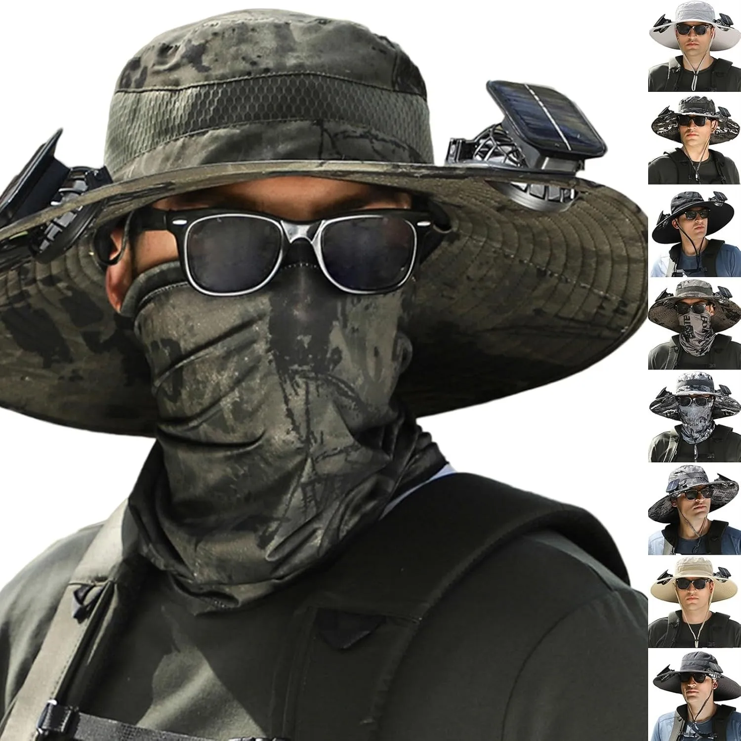 Wide Brim Solar Fan Hat, UPF 50  Bucket Hats with Solar Powered Fans for Camping Outdoor Hiking Beach Fishing