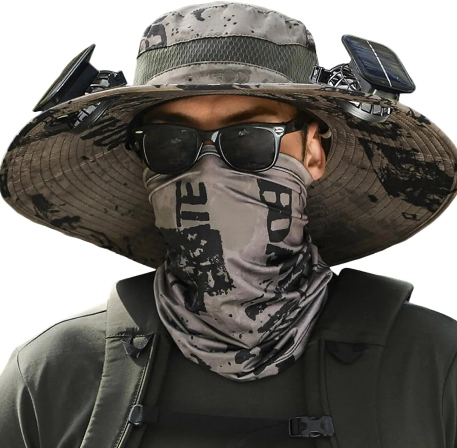 Wide Brim Solar Fan Hat, UPF 50  Bucket Hats with Solar Powered Fans for Camping Outdoor Hiking Beach Fishing