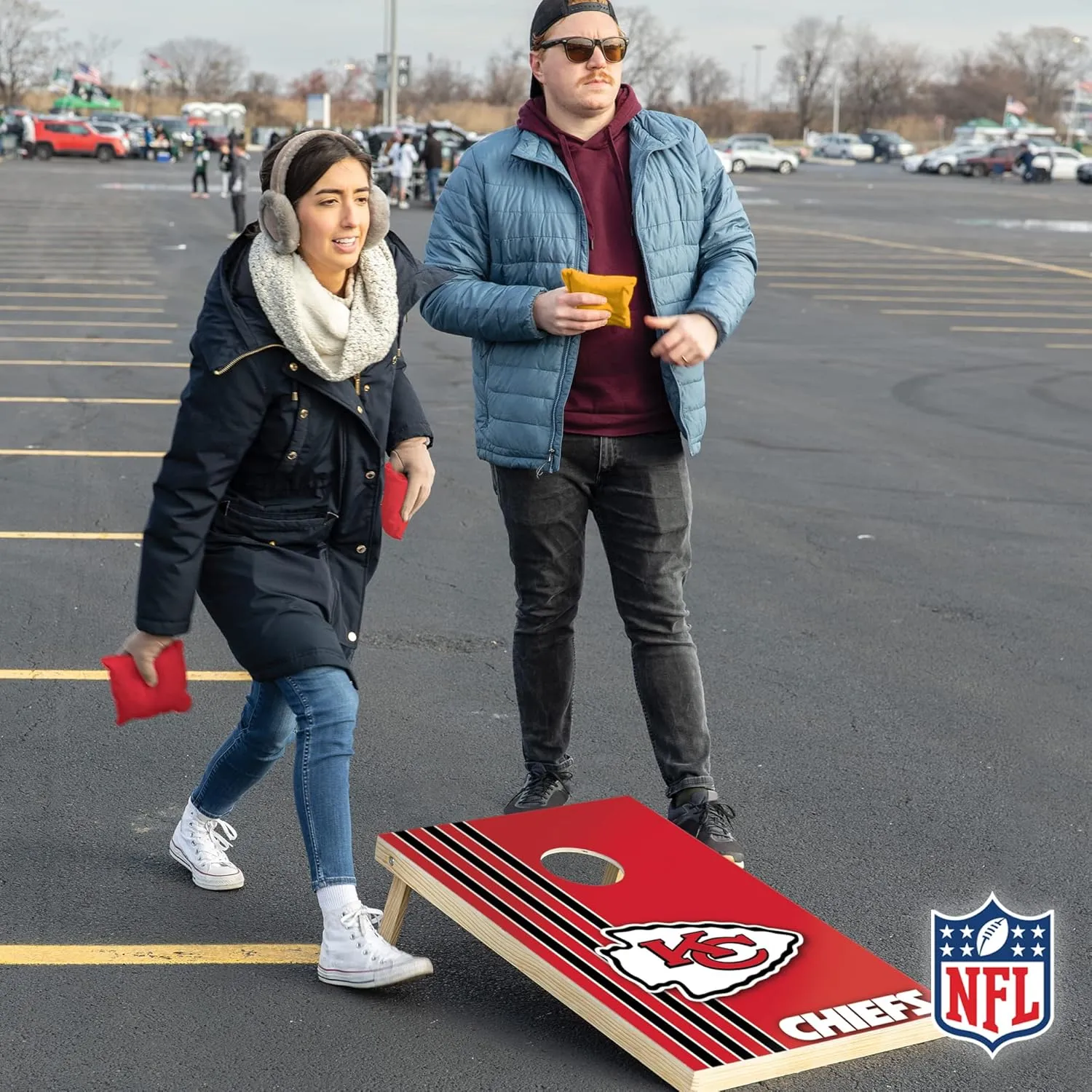 Wild Sports NFL 2' x 3' Solid Wood Cornhole Set with Direct Print HD Team Graphics – Great Gift for Any Football Fan! Bean Bag Toss Family Outdoor Games