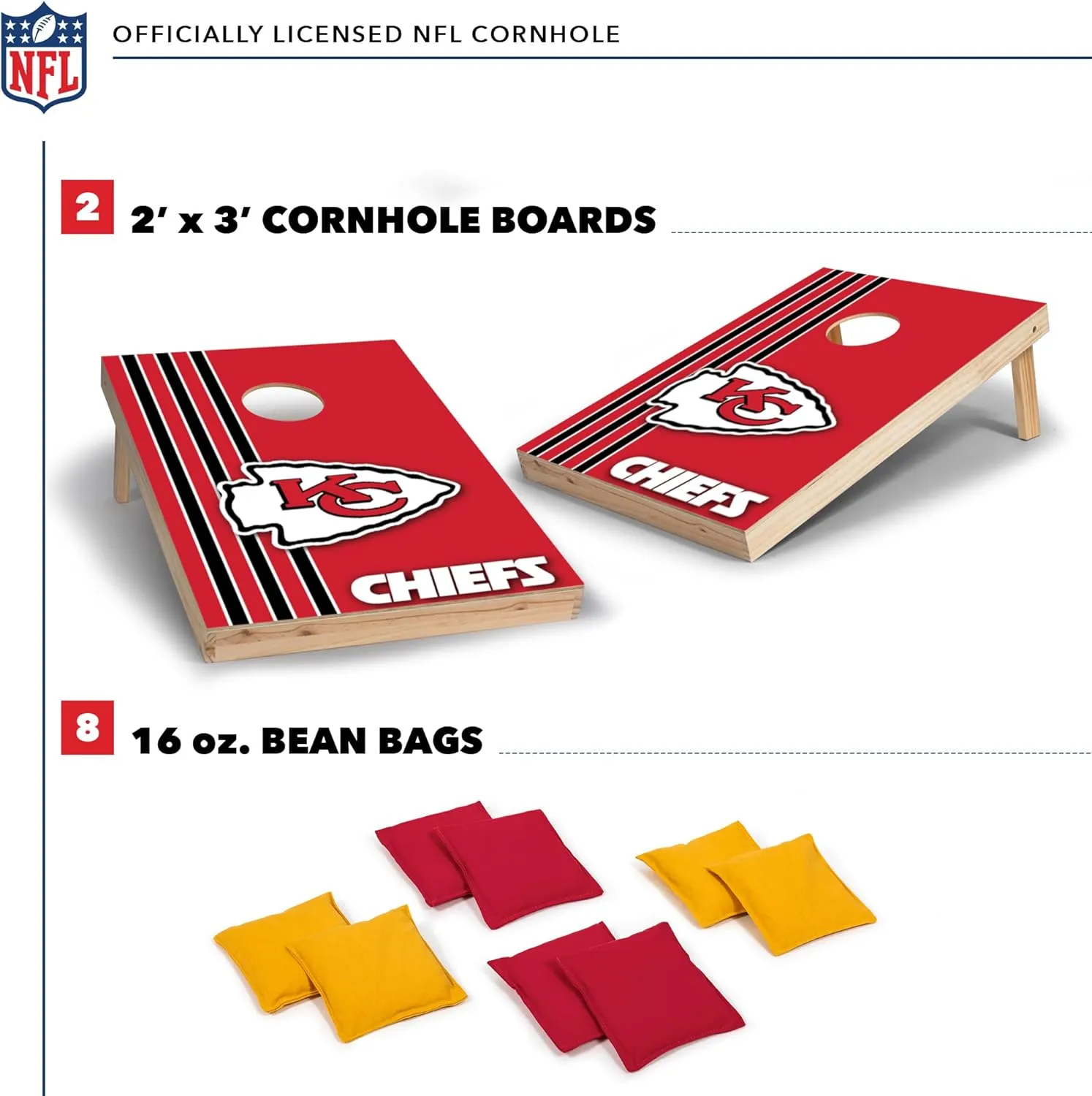 Wild Sports NFL 2' x 3' Solid Wood Cornhole Set with Direct Print HD Team Graphics – Great Gift for Any Football Fan! Bean Bag Toss Family Outdoor Games