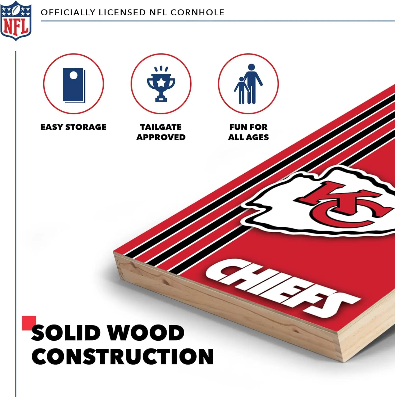 Wild Sports NFL 2' x 3' Solid Wood Cornhole Set with Direct Print HD Team Graphics – Great Gift for Any Football Fan! Bean Bag Toss Family Outdoor Games