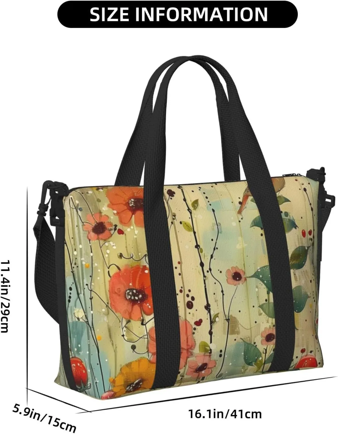 wildflowers print Travel Duffel Bag, Sports Tote Gym Bag, Swim Pool Bag Large Shoulder Tote Bag for Beach Weekender