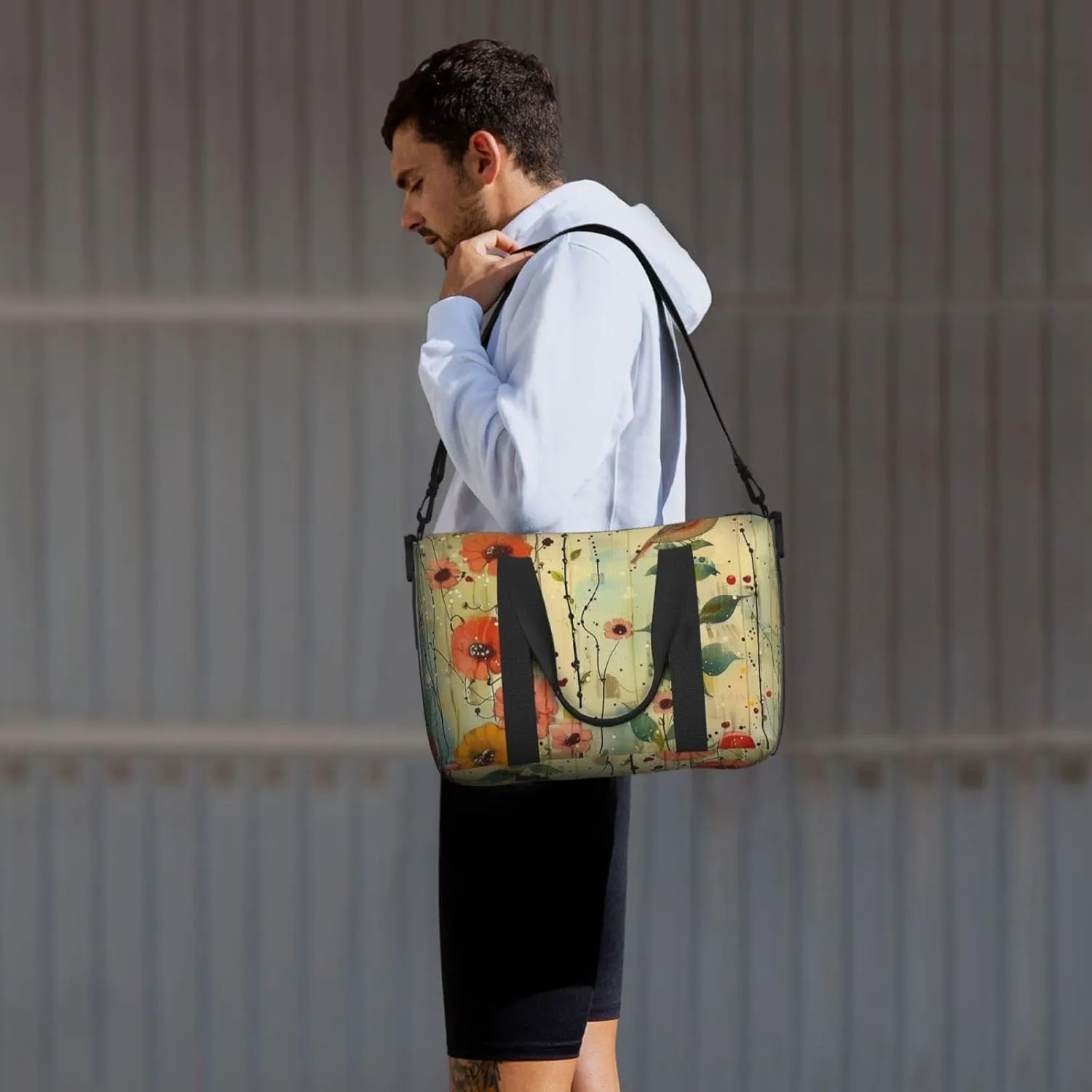 wildflowers print Travel Duffel Bag, Sports Tote Gym Bag, Swim Pool Bag Large Shoulder Tote Bag for Beach Weekender