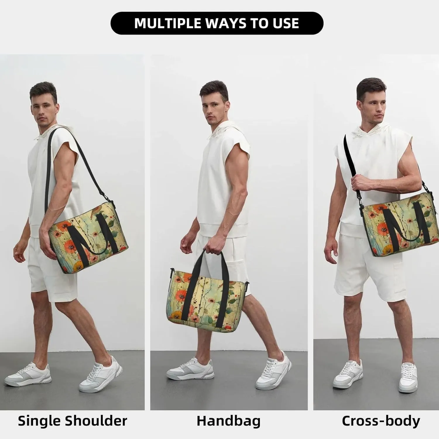wildflowers print Travel Duffel Bag, Sports Tote Gym Bag, Swim Pool Bag Large Shoulder Tote Bag for Beach Weekender
