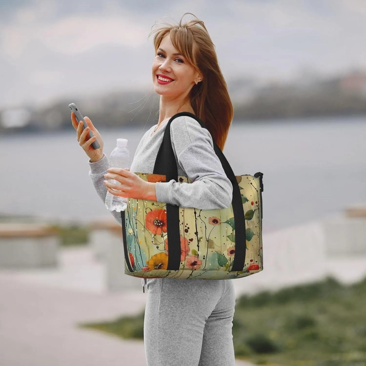 wildflowers print Travel Duffel Bag, Sports Tote Gym Bag, Swim Pool Bag Large Shoulder Tote Bag for Beach Weekender