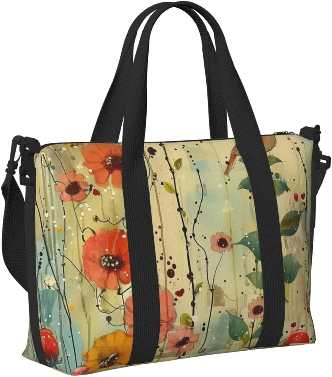 wildflowers print Travel Duffel Bag, Sports Tote Gym Bag, Swim Pool Bag Large Shoulder Tote Bag for Beach Weekender