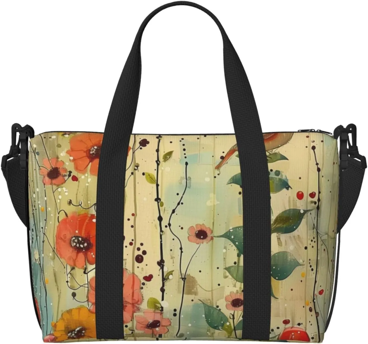 wildflowers print Travel Duffel Bag, Sports Tote Gym Bag, Swim Pool Bag Large Shoulder Tote Bag for Beach Weekender