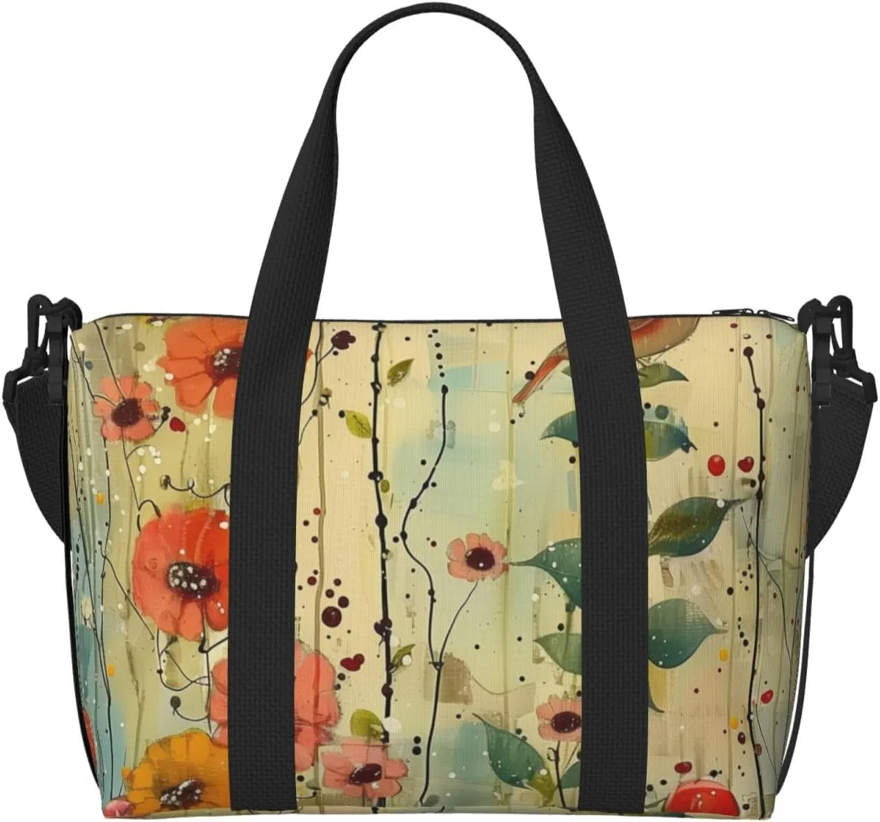 wildflowers print Travel Duffel Bag, Sports Tote Gym Bag, Swim Pool Bag Large Shoulder Tote Bag for Beach Weekender