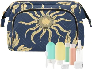 William Morris Style Design Sun Dark Blue Makeup Case Storage Bag Portable Jewelry for Travel Bathroom de maquillaje para