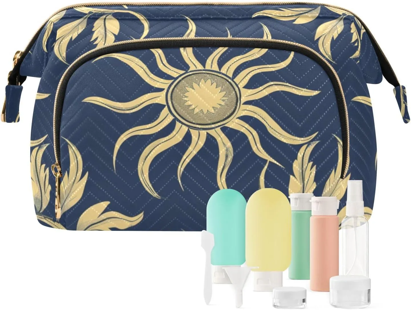 William Morris Style Design Sun Dark Blue Makeup Case Storage Bag Portable Jewelry for Travel Bathroom de maquillaje para