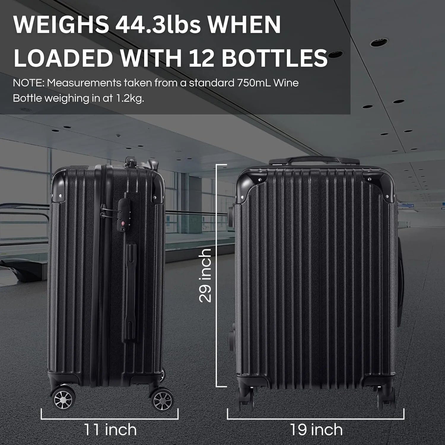 Wine Bottle Suitcase | Holds 12 Standard 750 ML Size Bottles | Universal Airplane Luggage Case, TSA Approved Wheeled Bag For Professionals, Valentines Gift For Wine Lovers & Connoisseurs (29 IN)