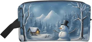 Winter Snowman Print Travel Toiletry Organizer Bag, Cosmetic & Storage Pouch For Travel And Daily Use
