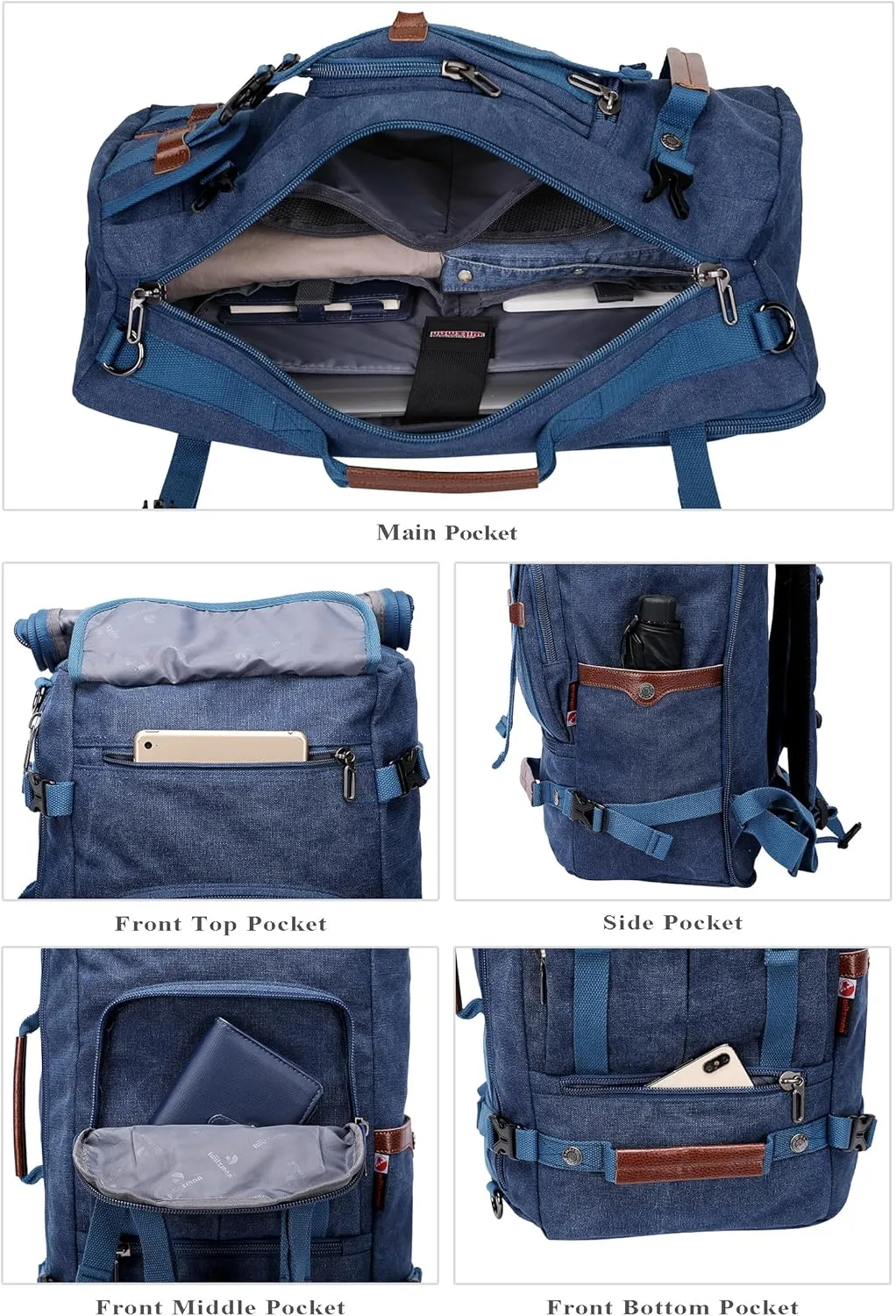 WITZMAN Canvas Backpack Vintage Travel Backpack Large Laptop Bags Convertible Shoulder Rucksack
