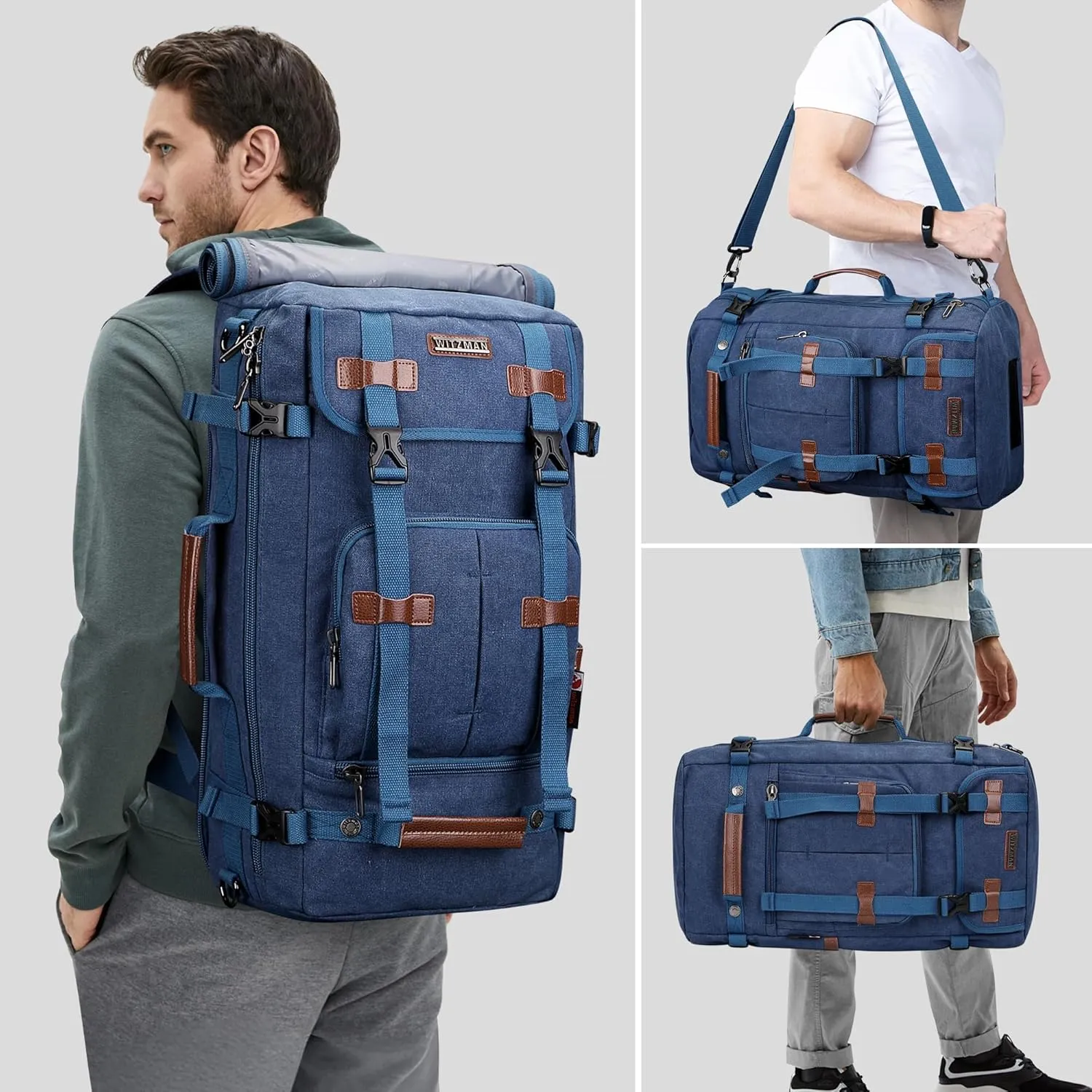 WITZMAN Canvas Backpack Vintage Travel Backpack Large Laptop Bags Convertible Shoulder Rucksack