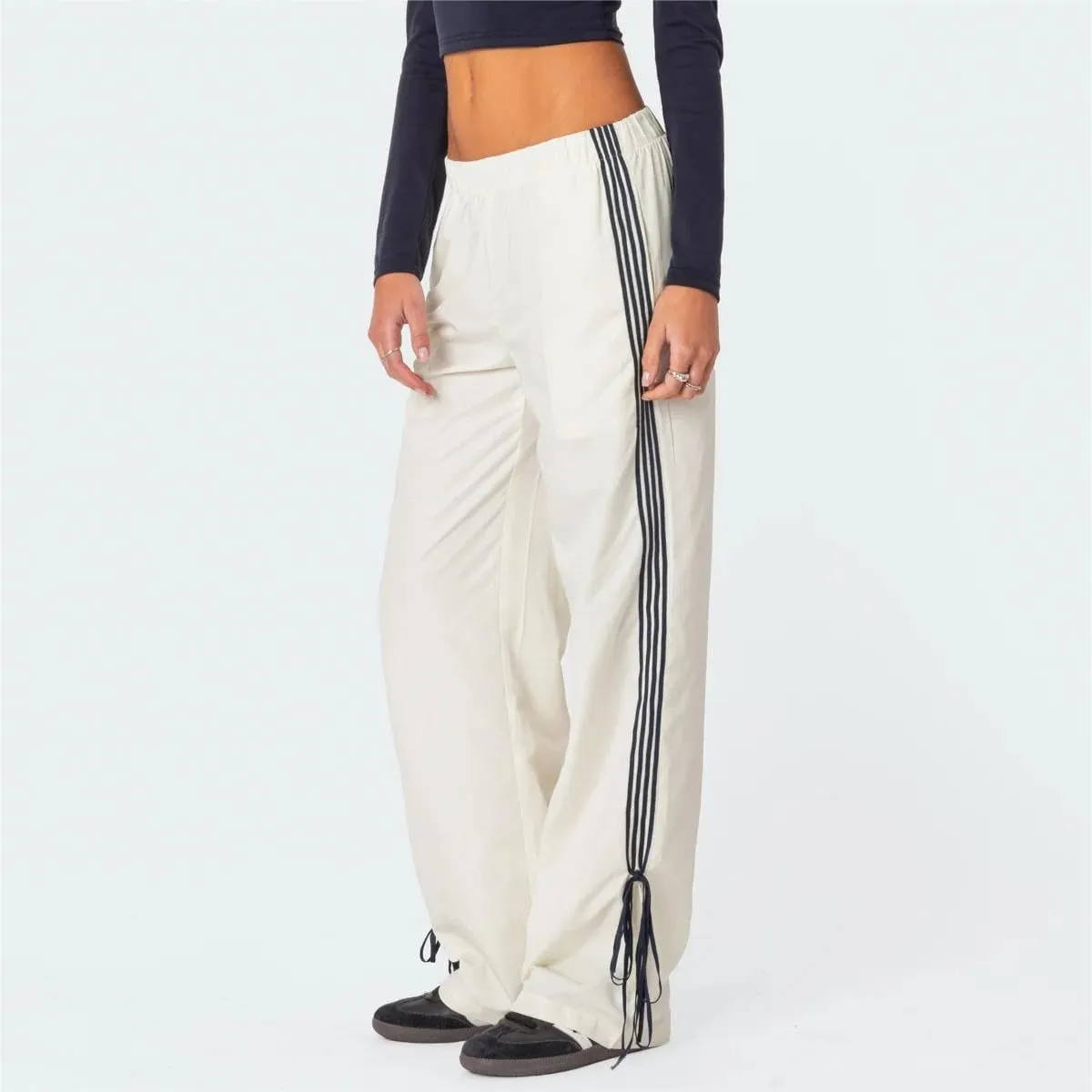 Women 's Parachute Pants Elastic Waist Baggy Wide Leg Track Pants 80s Y2K Side Bow Tie Cargo Pants Jogger Sweatpants