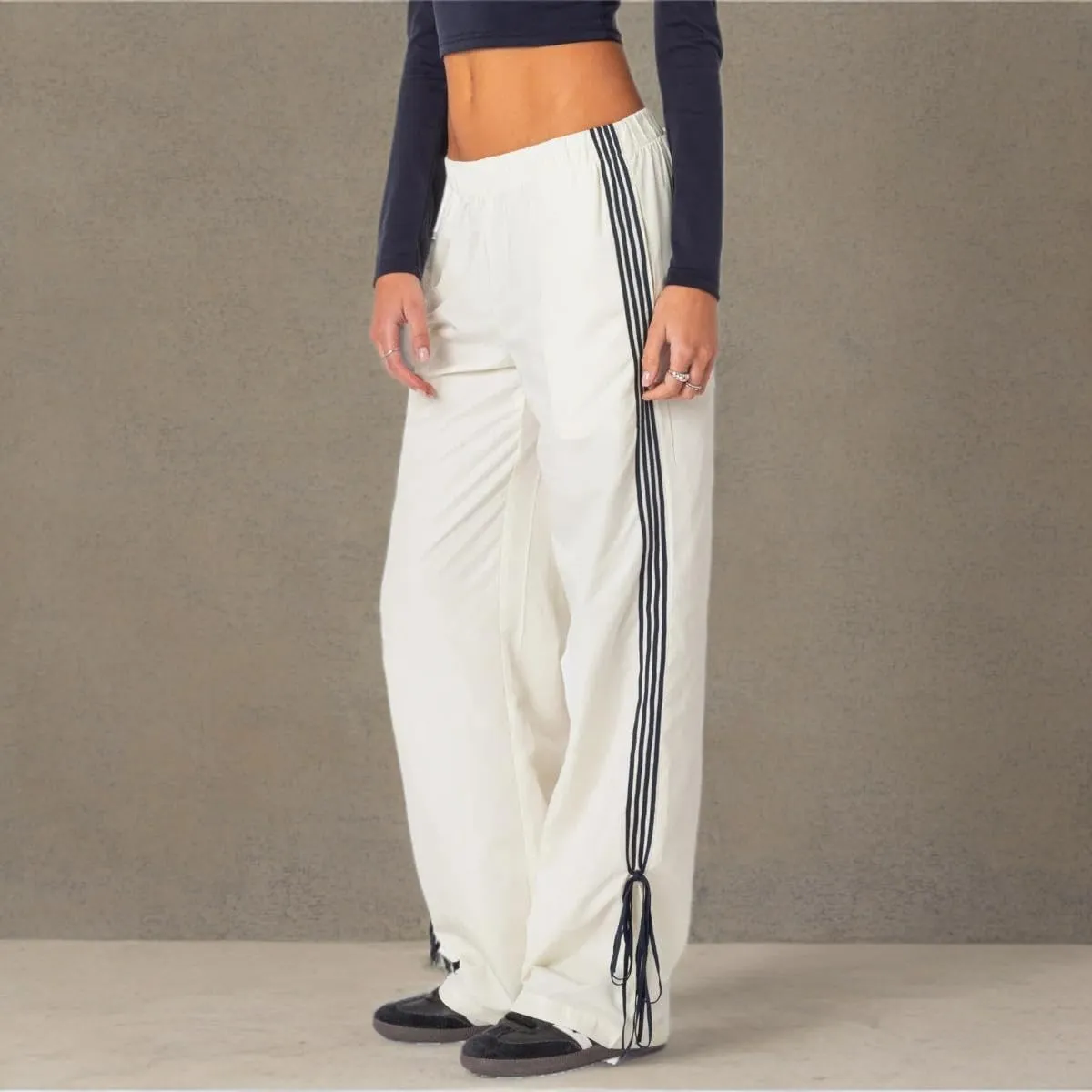 Women 's Parachute Pants Elastic Waist Baggy Wide Leg Track Pants 80s Y2K Side Bow Tie Cargo Pants Jogger Sweatpants