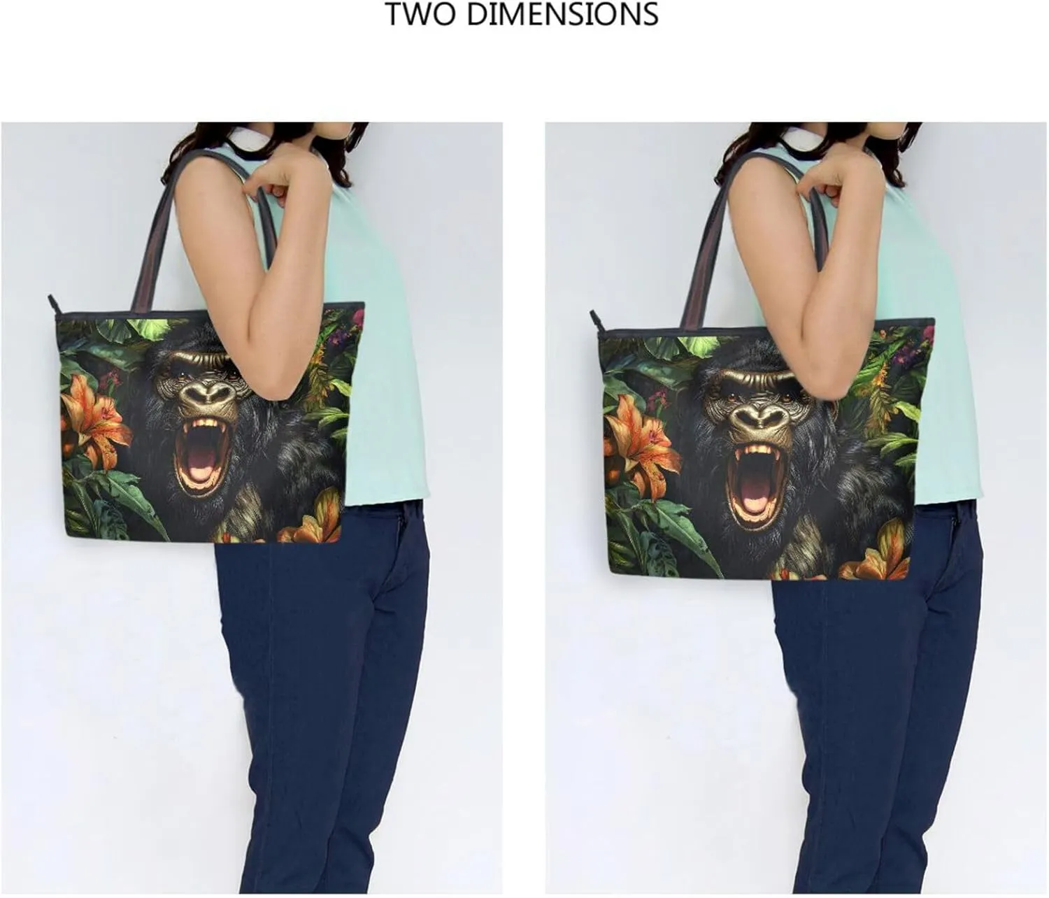 Women Tote Bag Angry Gorilla Print for Everyday & Travel, Handbag Purse Reusable Grocery Bag Large