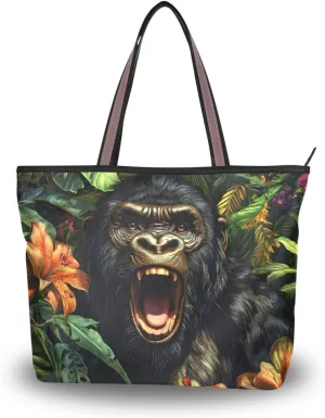 Women Tote Bag Angry Gorilla Print for Everyday & Travel, Handbag Purse Reusable Grocery Bag Large
