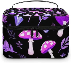 Women's Large Makeup Bag, Portable Cosmetic Brush Bags Gothic Magic Witch Witchy Trippy Purple Mushrooms Makeup Organizer Case Travel Toiletry Accessories