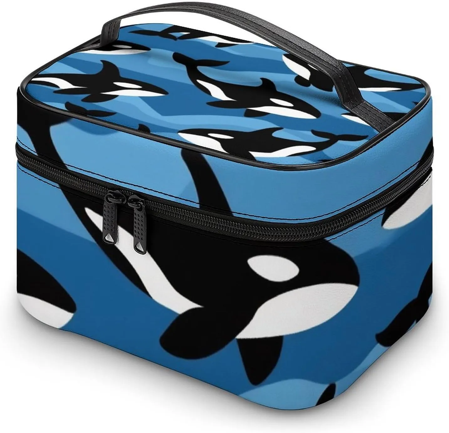 Women's Large Makeup Bag, Portable Cosmetic Brush Bags Ocean Orca Killer Whale Makeup Organizer Case Travel Toiletry Accessories