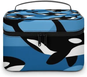 Women's Large Makeup Bag, Portable Cosmetic Brush Bags Ocean Orca Killer Whale Makeup Organizer Case Travel Toiletry Accessories