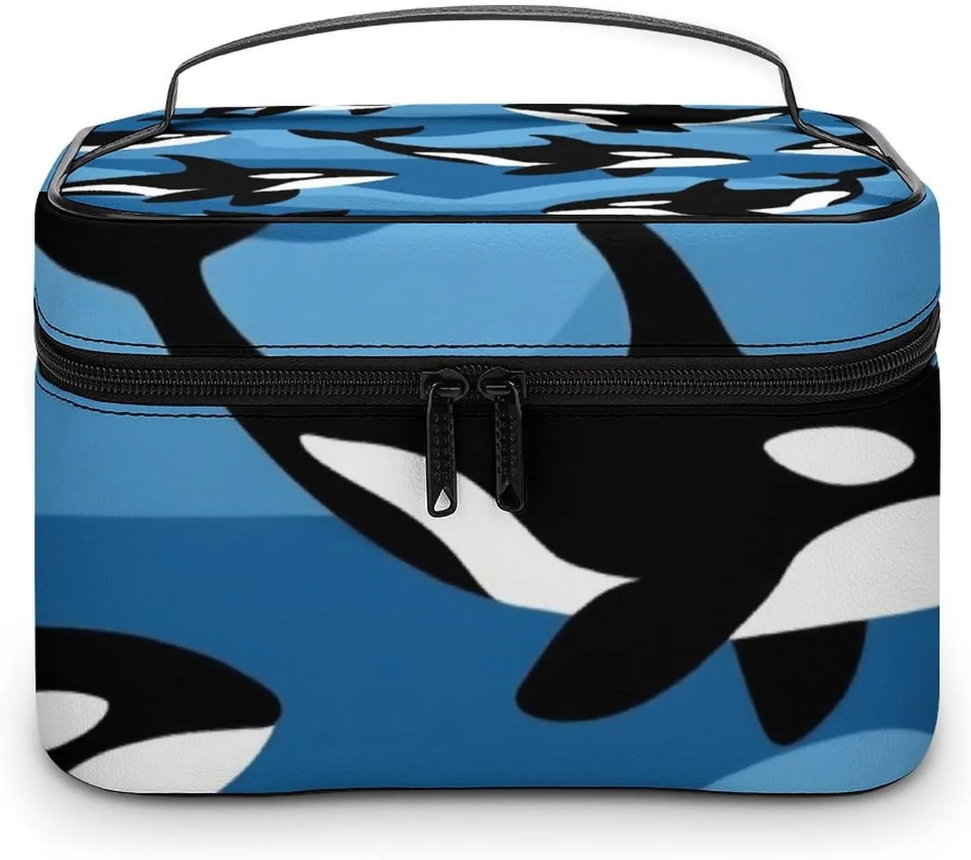 Women's Large Makeup Bag, Portable Cosmetic Brush Bags Ocean Orca Killer Whale Makeup Organizer Case Travel Toiletry Accessories
