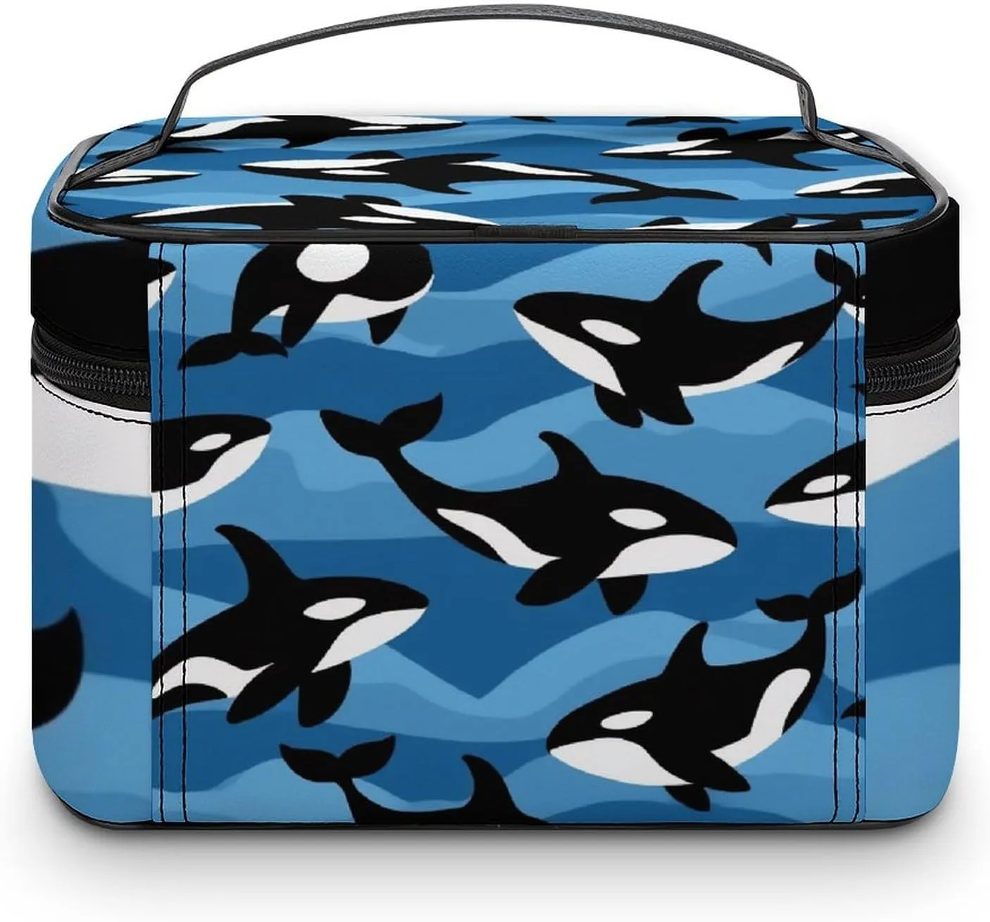 Women's Large Makeup Bag, Portable Cosmetic Brush Bags Ocean Orca Killer Whale Makeup Organizer Case Travel Toiletry Accessories