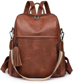 Women's Leather Backpack Purse with Tassel, Convertible Women Shoulder Bags, Fashion Handbags for Work Travel (Brown)