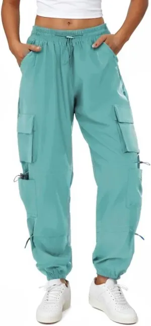 Womens Parachute Cargo Pants with Pockets Quick Dry Hiking Pants Lightweight Water-Resistant Baggy Joggers