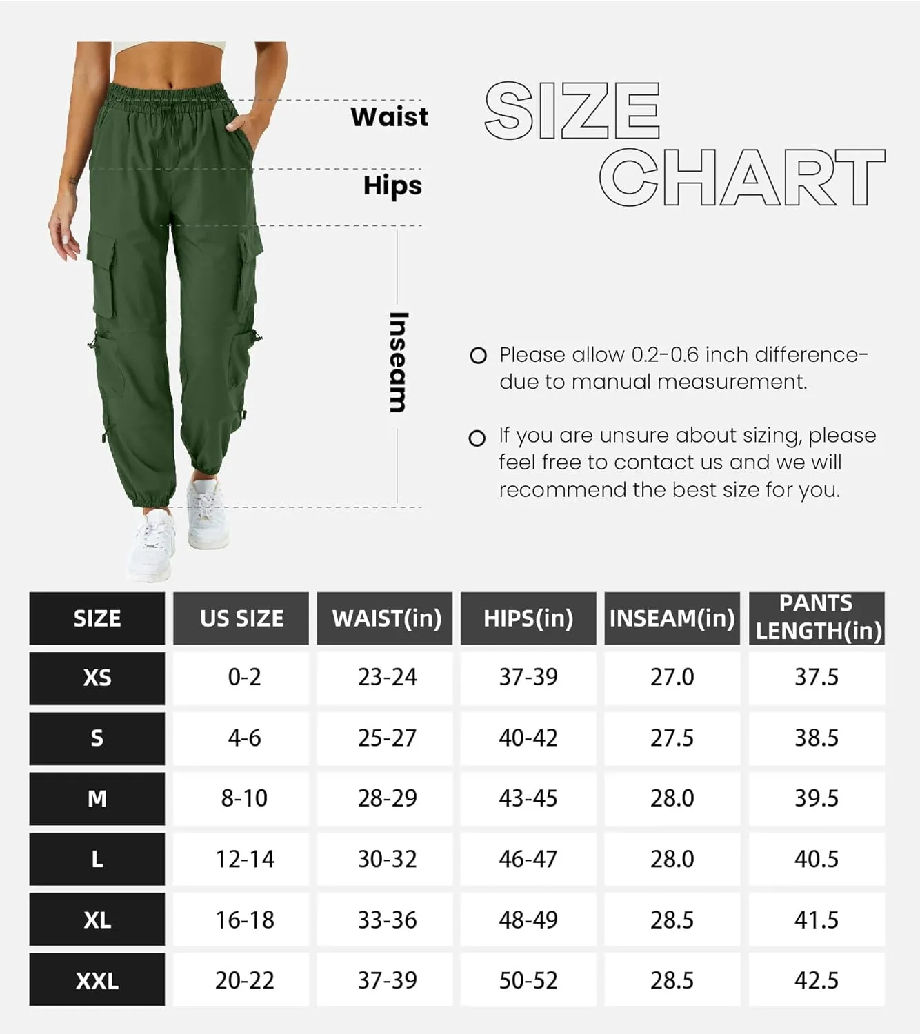 Womens Parachute Cargo Pants with Pockets Quick Dry Hiking Pants Lightweight Water-Resistant Baggy Joggers