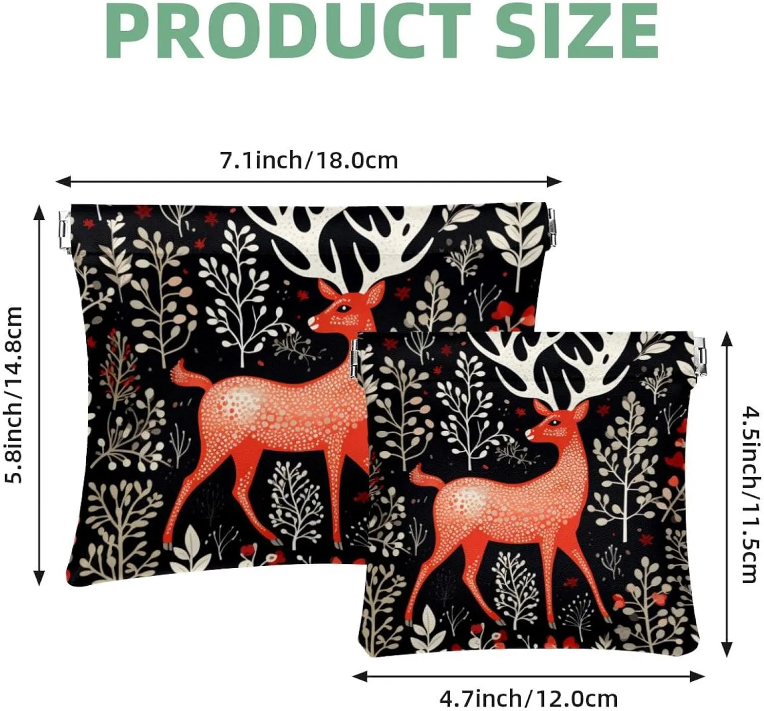 Women’s Pocket Cosmetic Bags, Waterproof Leather Makeup Bag No Zipper Self-Closing Makeup Pouch for Girls, Mini Bag for Purse - Cute Christmas Elk-18