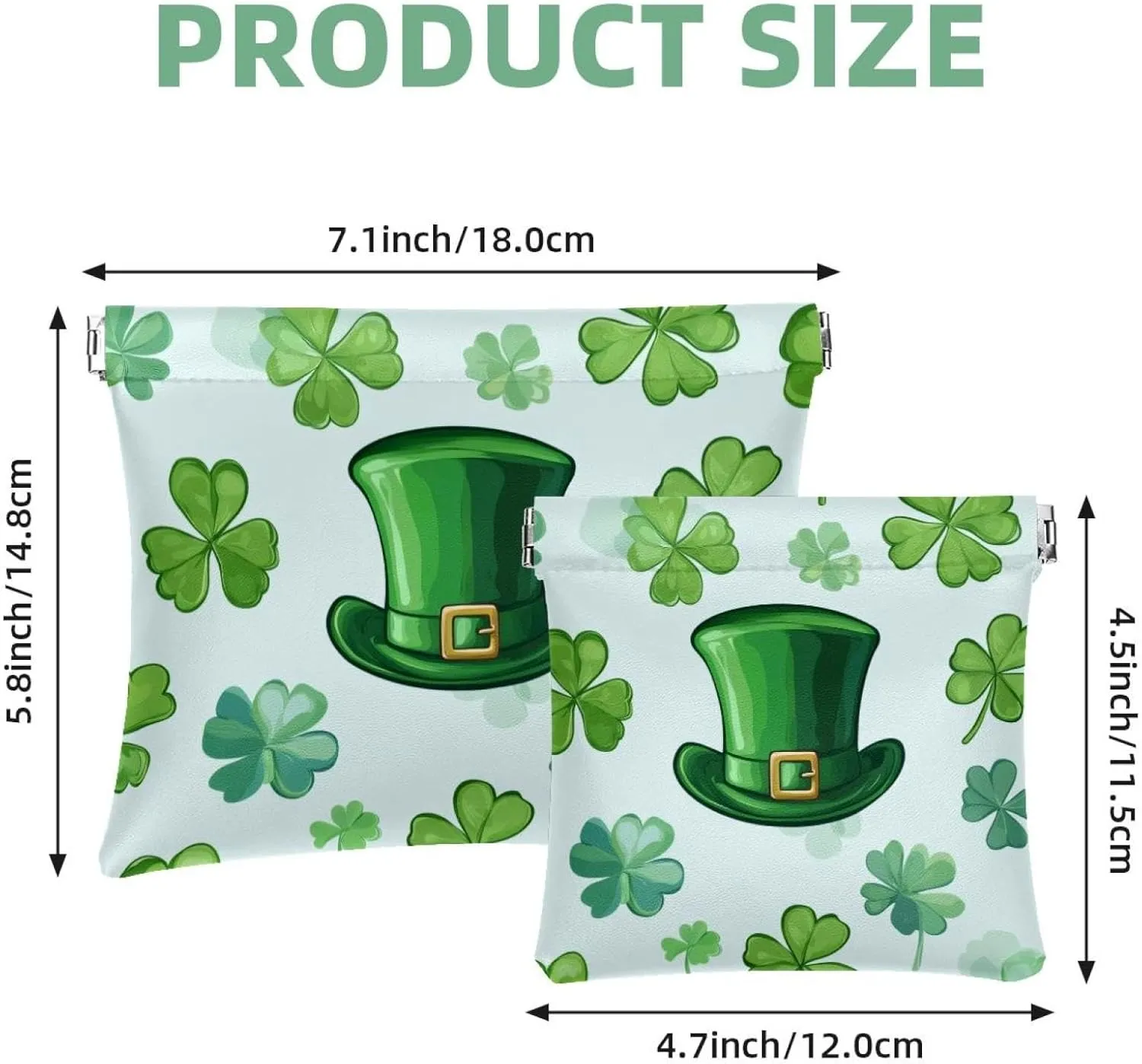 Women’s Pocket Cosmetic Bags, Waterproof Leather Makeup Bag No Zipper Self-Closing Makeup Pouch for Girls, Mini Bag for Purse - St. Patrick's Day Hat and Clover Leaf Seamless Pattern