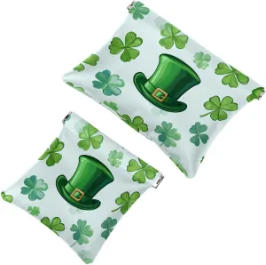 Women’s Pocket Cosmetic Bags, Waterproof Leather Makeup Bag No Zipper Self-Closing Makeup Pouch for Girls, Mini Bag for Purse - St. Patrick's Day Hat and Clover Leaf Seamless Pattern