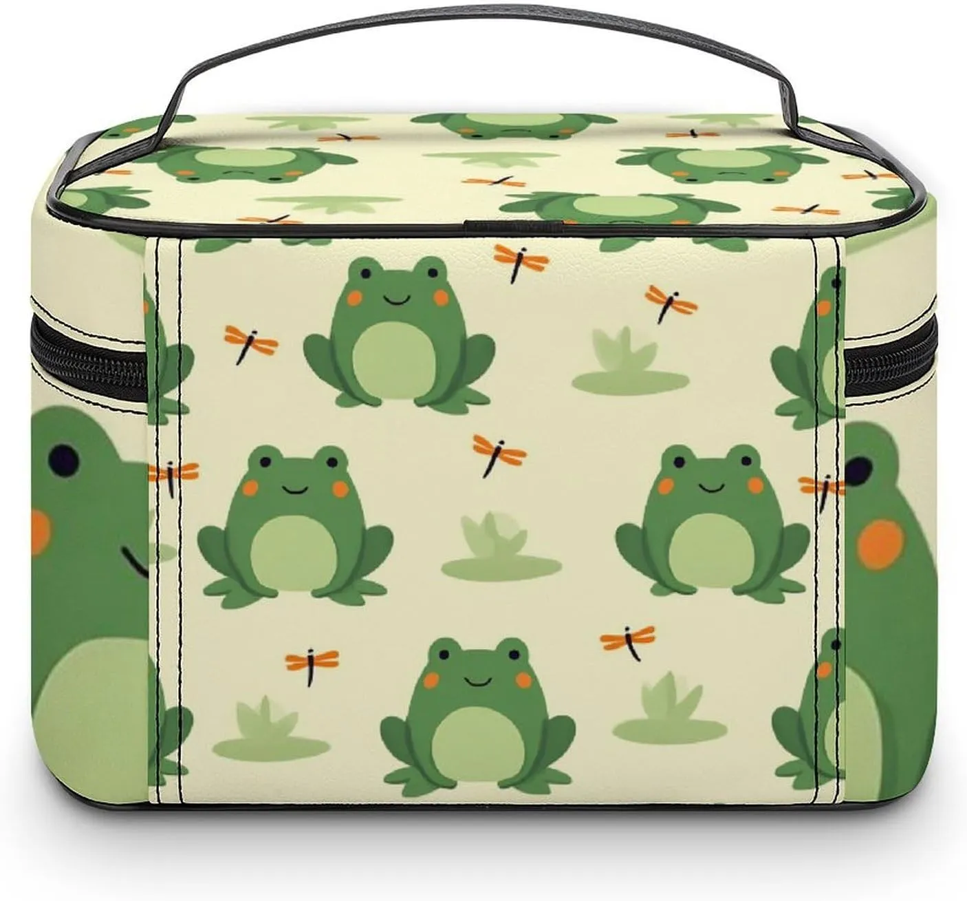 Women's Portable Makeup Bag, Travel Large Cosmetic Storage Case Green Frog Animal Cute Frogs Toiletry Organizer Bag with Zipper Pouch