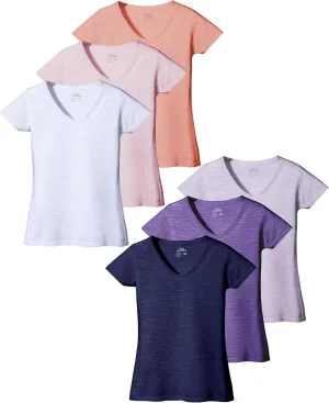 Women's V Neck T Shirts | Short Sleeve Tops | Flowy Slub Burnout Fabric | Active Casual Workout |Multi Packs Colors