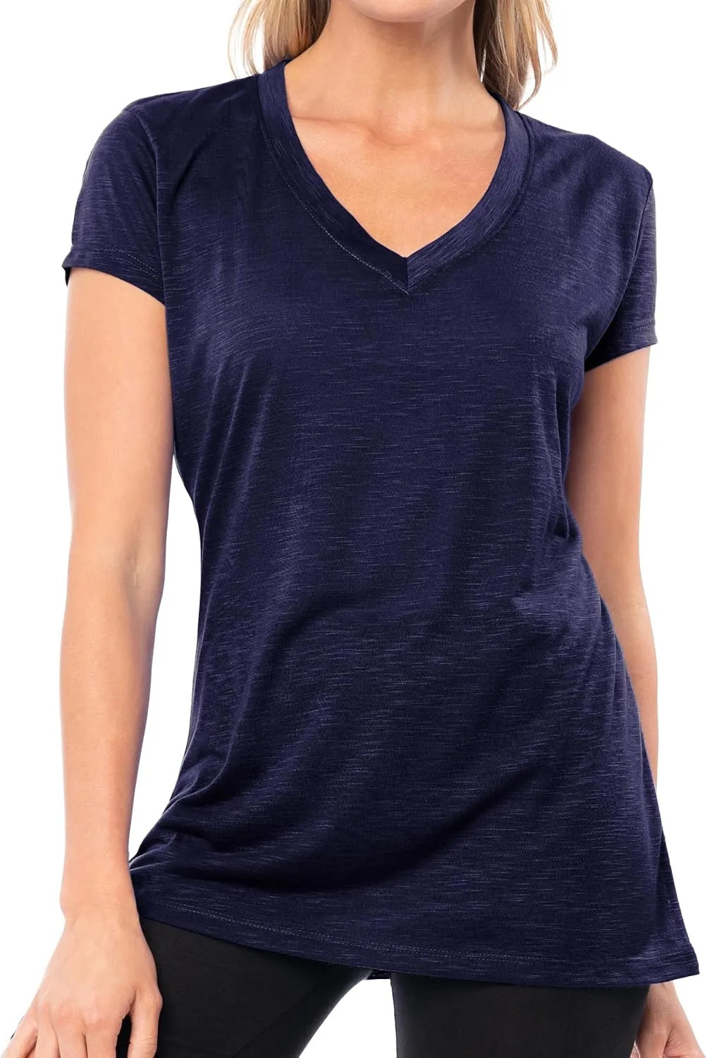 Women's V Neck T Shirts | Short Sleeve Tops | Flowy Slub Burnout Fabric | Active Casual Workout |Multi Packs Colors