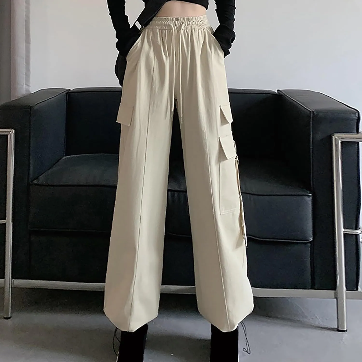 Womens Wide Leg Cargo Joggers Sweatpants Trendy 2024 Techwear Pants Women Baggy Straight Leg Parachute Pants