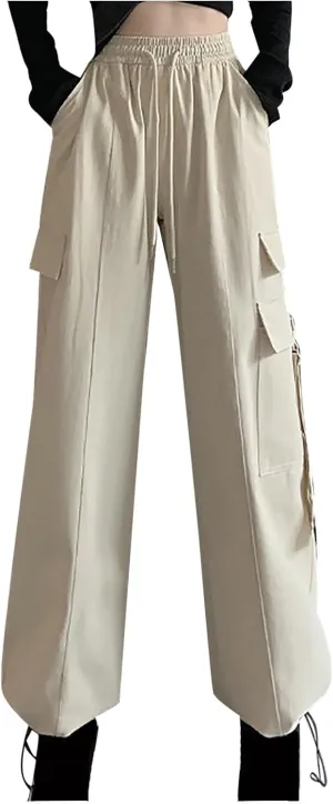 Womens Wide Leg Cargo Joggers Sweatpants Trendy 2024 Techwear Pants Women Baggy Straight Leg Parachute Pants