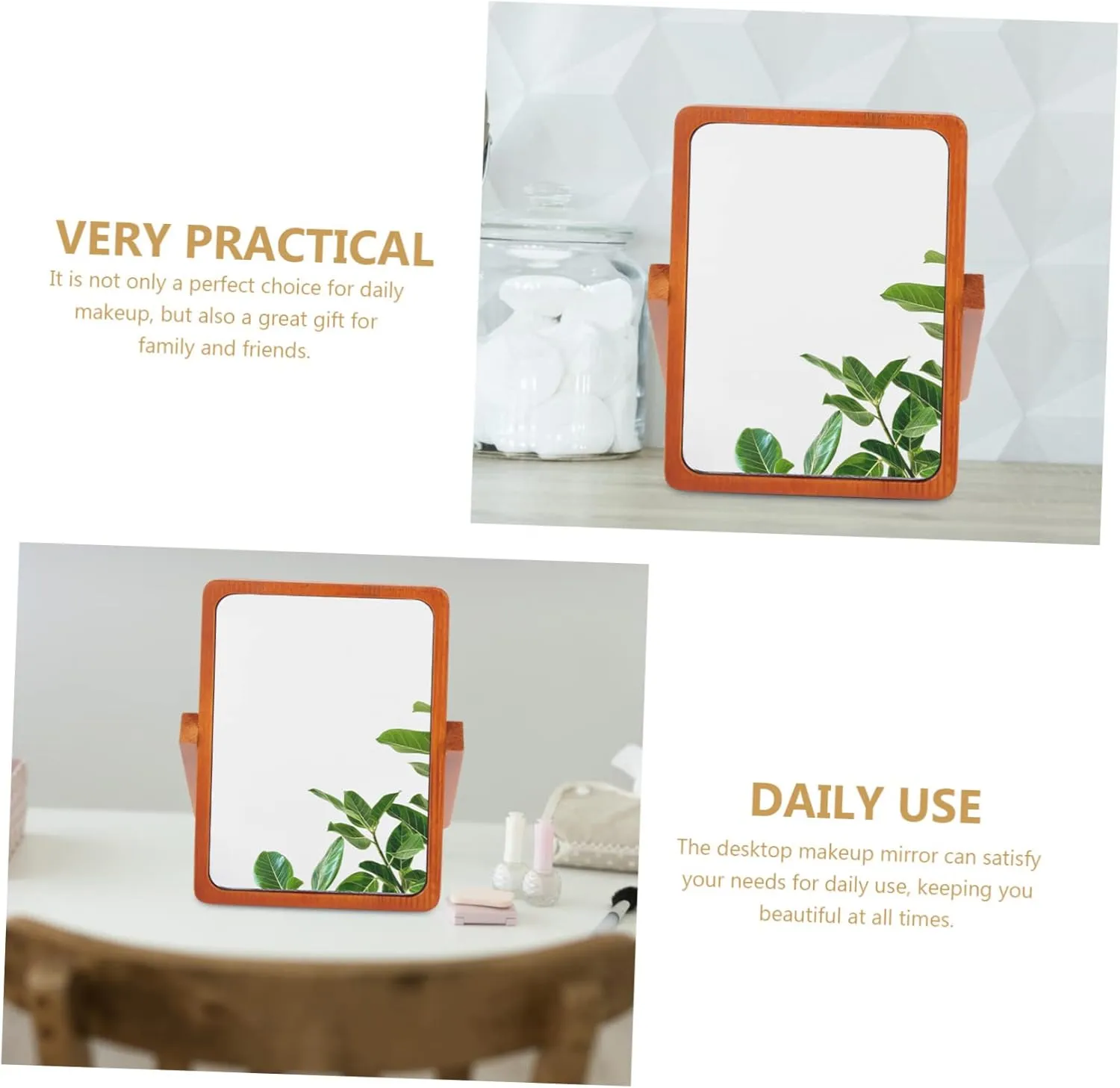 Wooden Desktop Mirror for Makeup Portable and Easy to Clean Suitable for Home Office and Travel