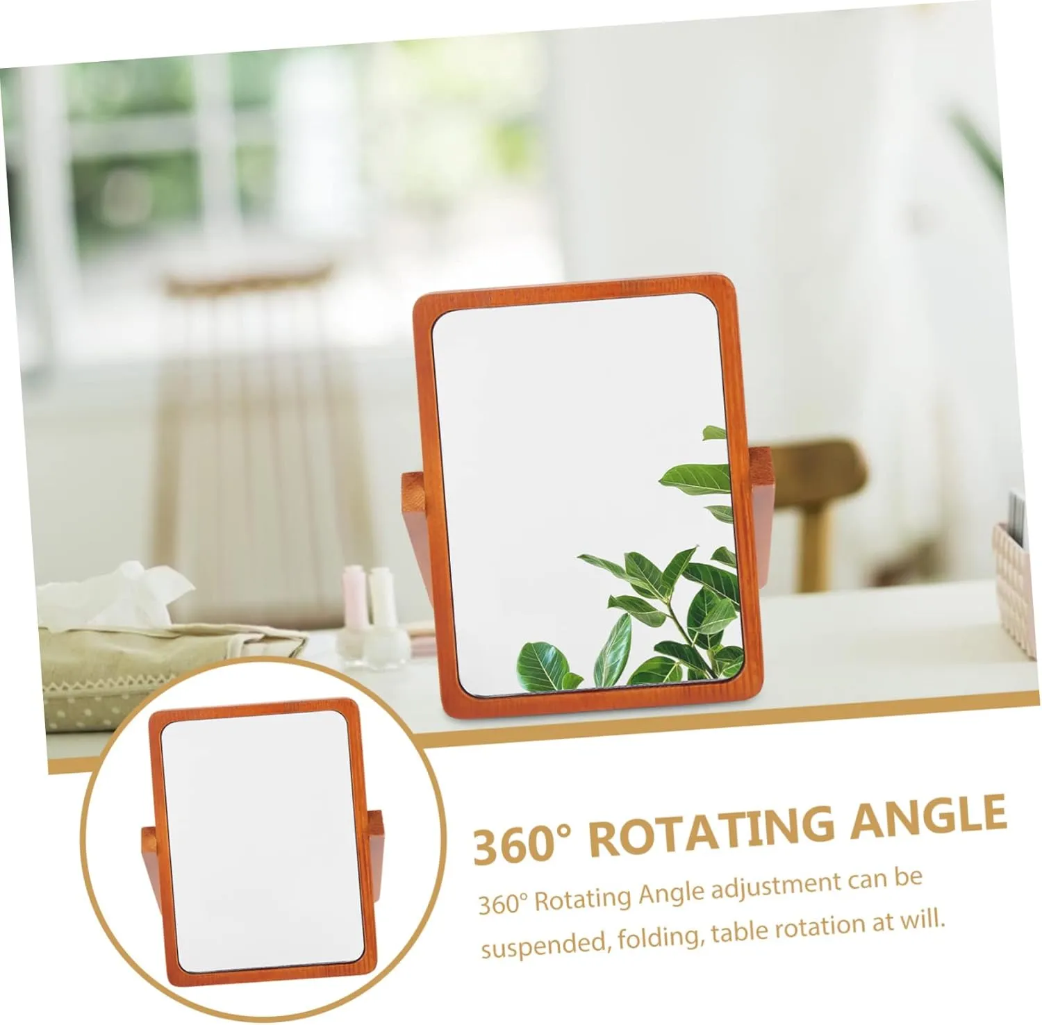 Wooden Desktop Mirror for Makeup Portable and Easy to Clean Suitable for Home Office and Travel