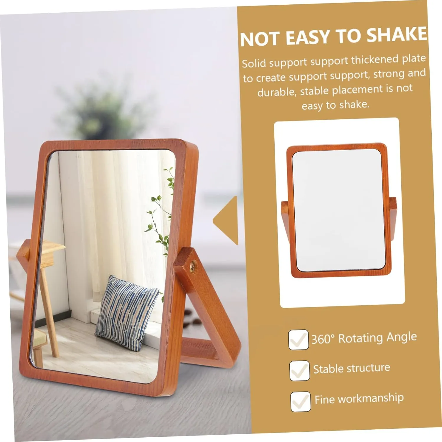 Wooden Desktop Mirror for Makeup Portable and Easy to Clean Suitable for Home Office and Travel