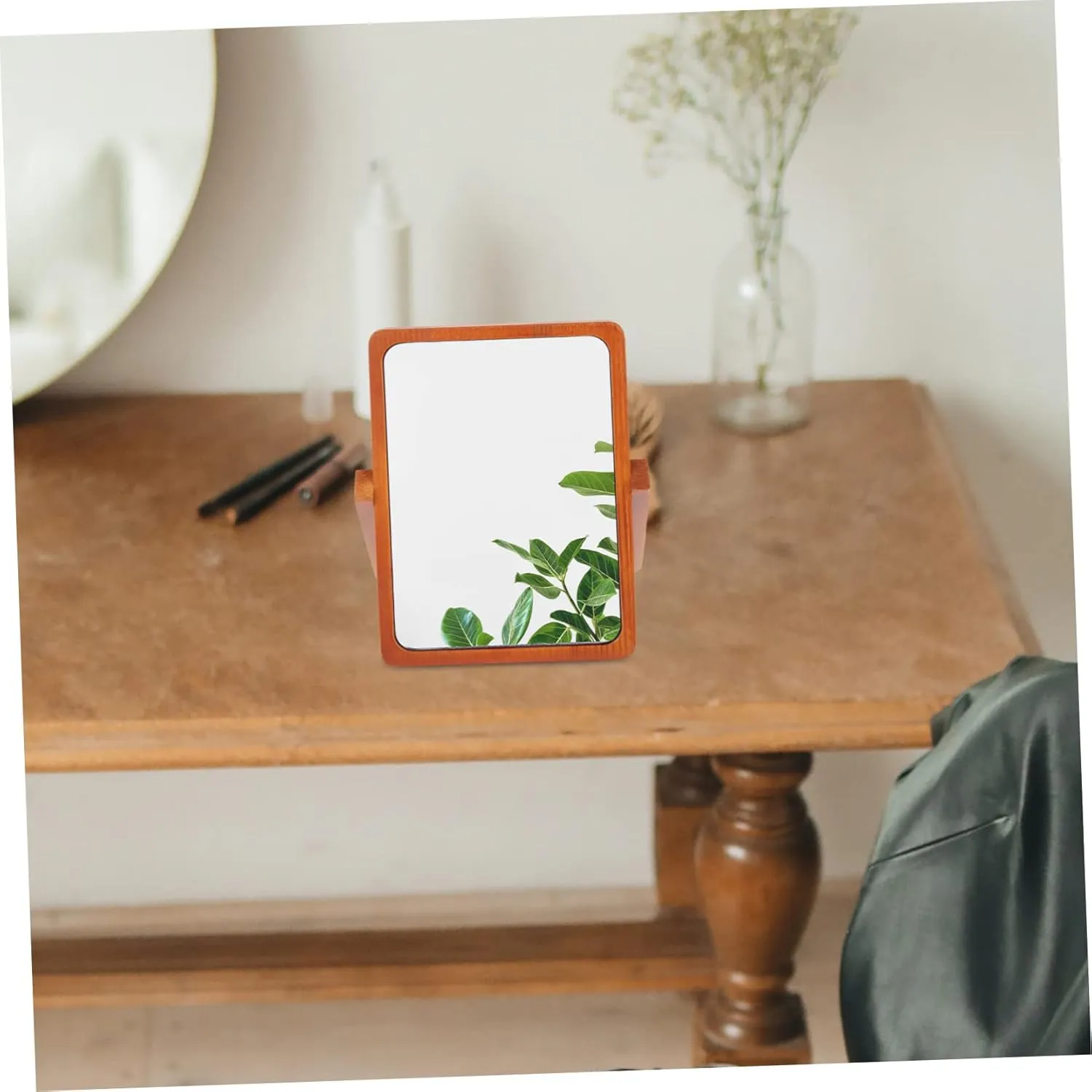 Wooden Desktop Mirror for Makeup Portable and Easy to Clean Suitable for Home Office and Travel