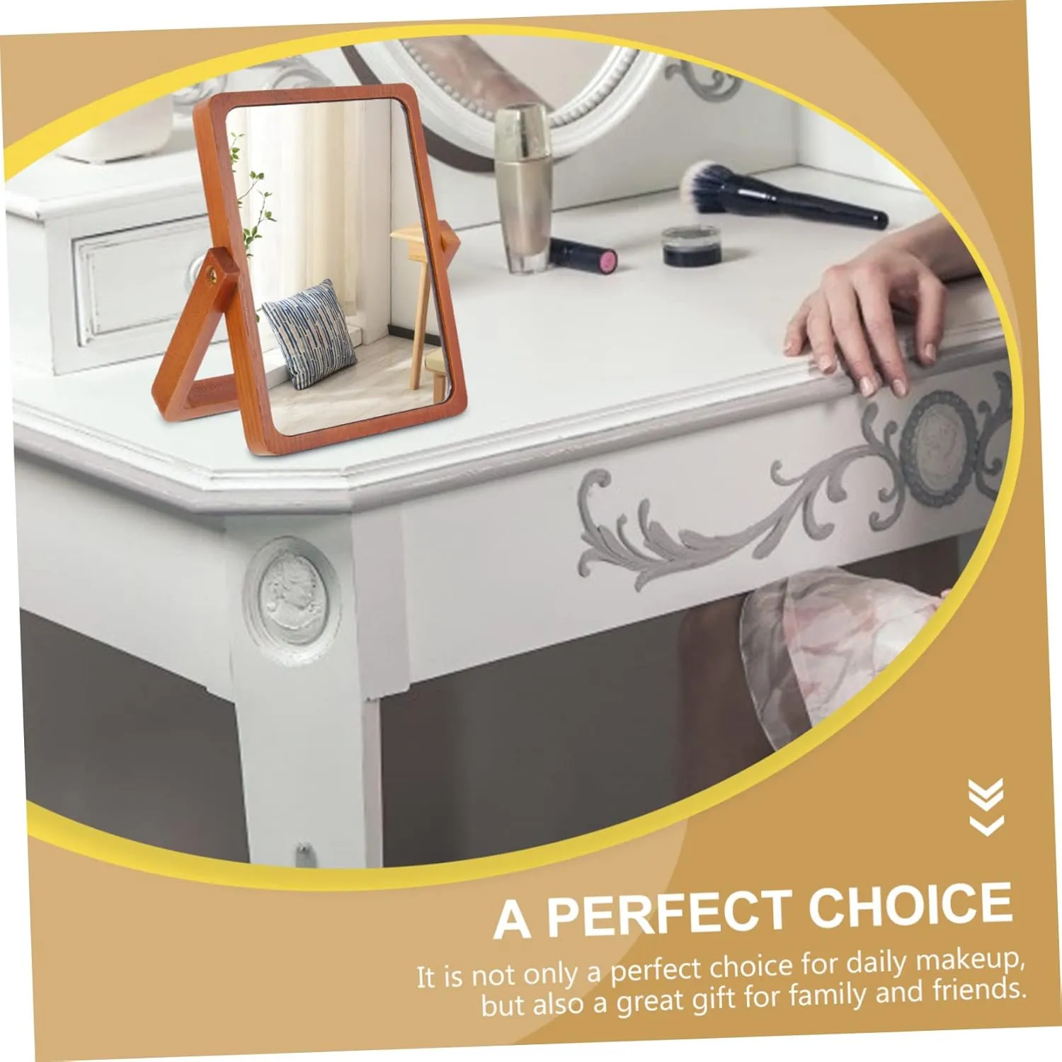 Wooden Desktop Mirror for Makeup Portable and Easy to Clean Suitable for Home Office and Travel