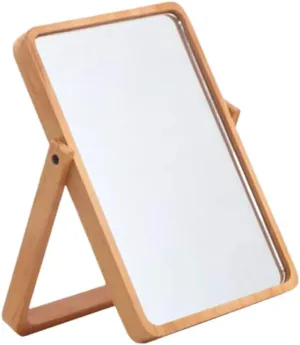 Wooden Makeup Mirror Lights Led Portable Square Touch-Sensitive for Women Travel-Friendly