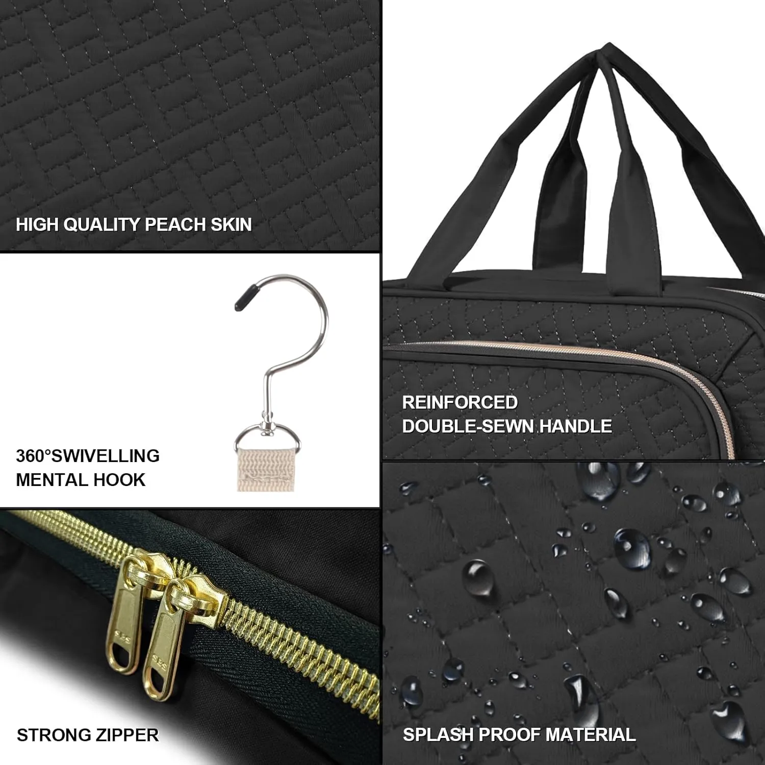 WOOMADA Toiletry Bag with Hanging Hook, Travel Toiletry Bag with Jewelry Organizer Compartment, Medium Travel Makeup Bag Cosmetic Organizer for Women（black）